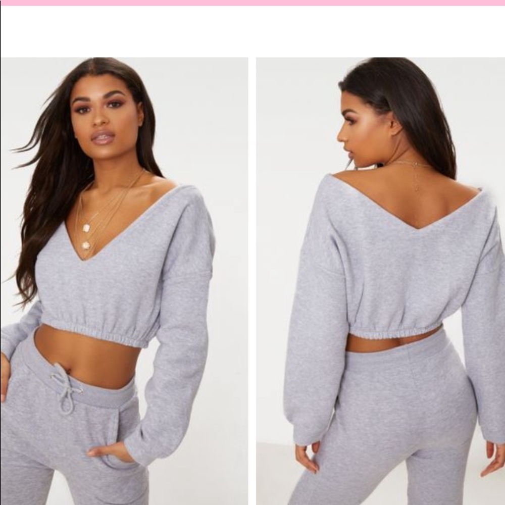 Gray marl crop off the shoulder sweater